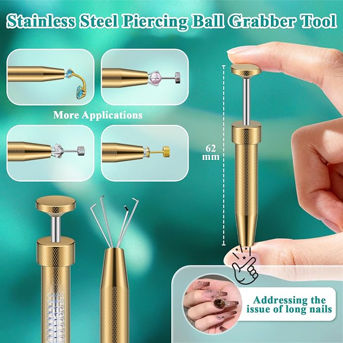 Upgraded Anti-Slip Piercing Ball Grabber Tool with Ergonomic Design for Changing Jewelry, Stainless Steel Jeweler Pick Up Tool 4 Claw Gem Piercing Changing Tool Body Piercing Kit for Ear Nose Lip