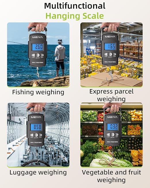 MEIYA Digital Fish Scale & Fishing Scale with Comfortable Handle - 110lb/50kg High-Accuracy Fishing Gear, Professional Fishing Gifts for Men, Comfort-Grip Hanging Scale for Large Fish, Luggage