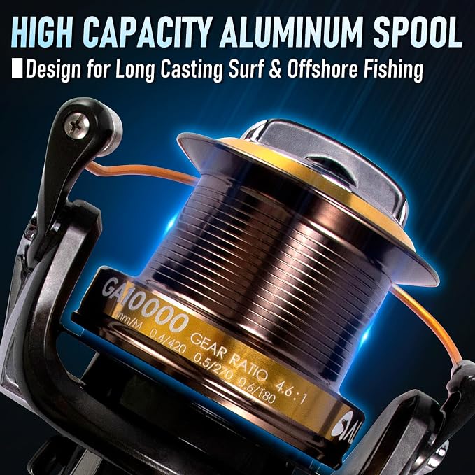 Alwonder Saltwater Spinning Reel 10000/11000 Surf Fishing Reel Graphite 11+1 Stainless Steel BBS 31LB Max Drag Heavy Duty Surf Casting Sea Offshore Catfish Long Cast Reel