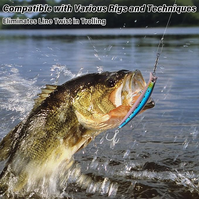 Dr.Fish High Speed 3 Roller Swivels, Bead Chain Barrel Swivels Fishing Tackle Trolling Rolling Leader Lure Connector Salmon Walleye Freshwater