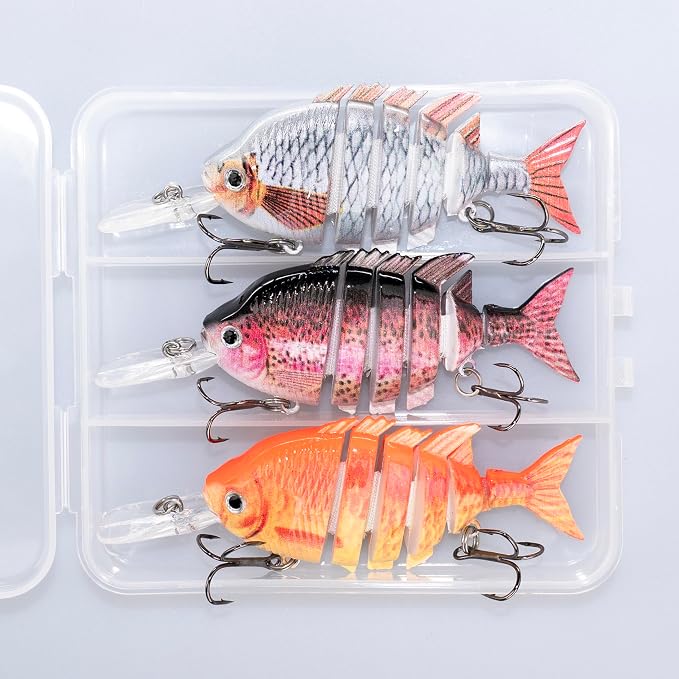 Bass Fishing Lures, Jointed Swimbait Glide Bait for Bass, Trout & Pike – Lifelike Fishing Lure with 3D Eyes, Built-in Rattle Chamber, Triple Hook – Realistic Fishing Lures for Freshwater & Saltwater