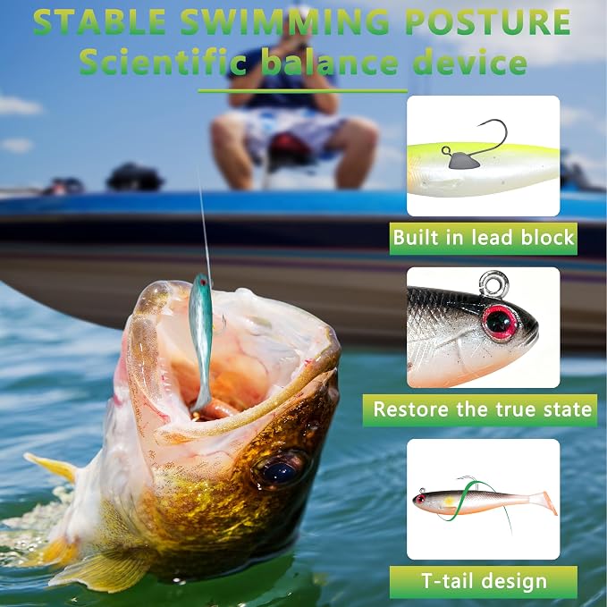 Soft Fishing Lures for Bass Fishing:Pre-Gigged Swim Baits for Saltwater or Freshwater.Soft Plastic Fishing Accessories.