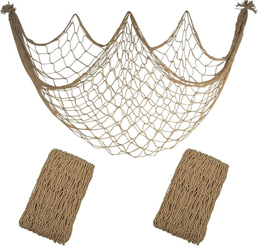 2 Pack Fish Net Decorations - 80x40 Inch Brown Fishing Net Decor for Under The Sea Hawaiian Beach Themed Party, 3mm Thick Natural Cotton Versatile Nautical Netting for Party Wall Table Ceiling Decor