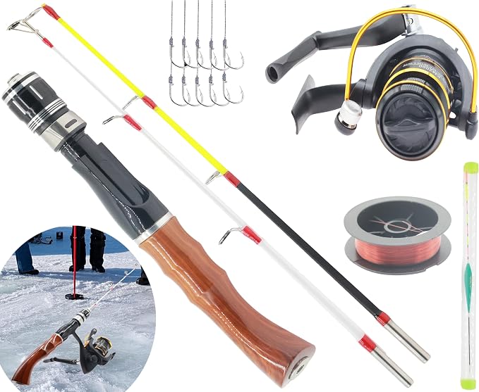 19.7” Ice Fishing Rod and Reel Combo-Spinning Ice Fishing Combos Fishing Poles Bass Crappie Rod Fishing Pole Kids Fishing Pole Ice Fishing Gear for Winter Fishing