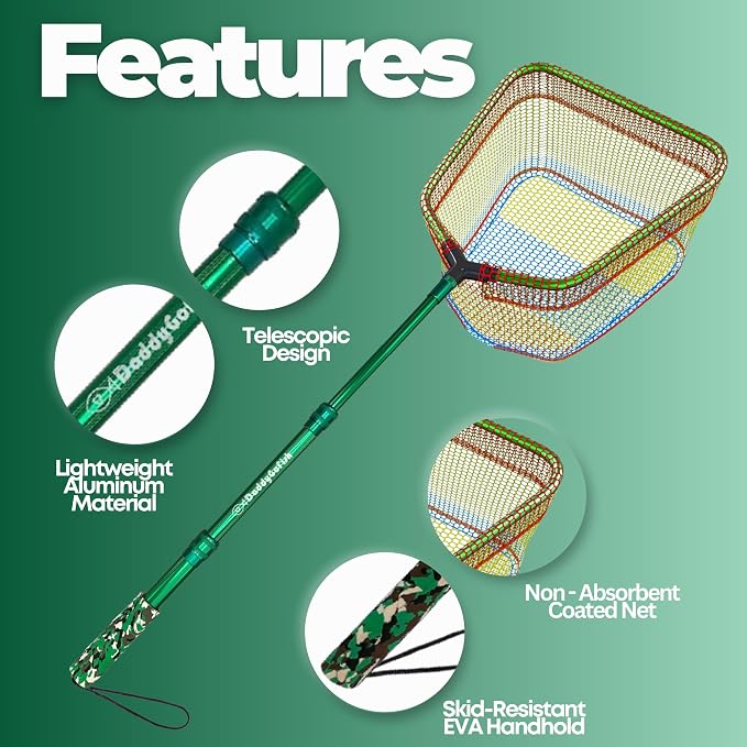 DaddyGoFish Kids Fishing Net - Extendable Telescopic Landing Net for Boy Girl Children Catching Small Fish Crab Shrimp Minnow Dragonfly Beach Pier Lake River Ocean