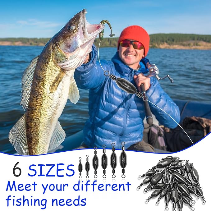Fishing Weights Swivel Bullet Sinkers Brass Fishing Weights Saltwater Freshwater Bass Sinker Weight with Swivel Rolling 1/4oz, 1/8oz, 1/16oz，1/32oz, 3/8oz, 1/2oz
