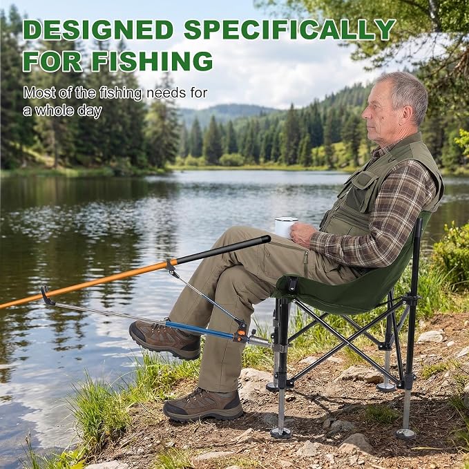 Folding Fishing Chair with Complete Accessories, Portable Camping Chair for Outdoor Fishing, 220LBS Load-Bearing, Non-Slip All-Terrain Design with Storage Bags, Carbon Steel Fishing Chair