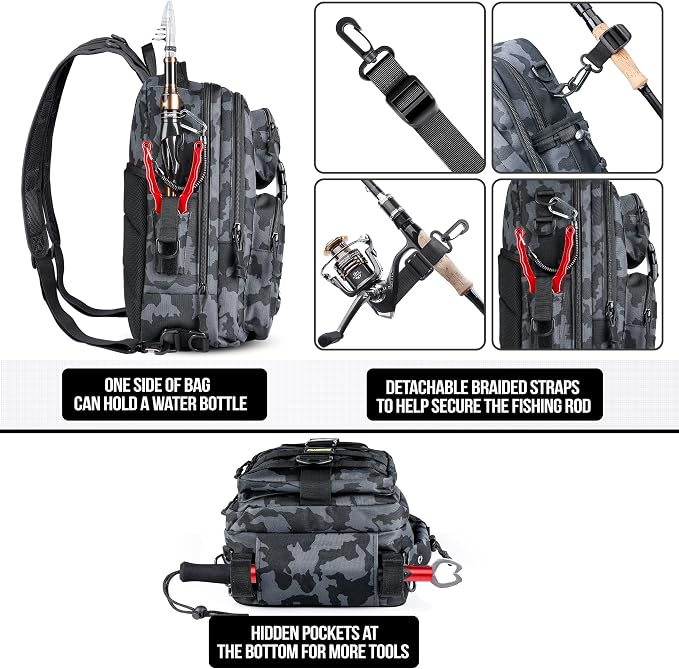 PLUSINNO Fishing Backpack, Fishing gear,Tackle Bag, Water-Resistant Bag with Rod Holder, Ideal Gifts for Men
