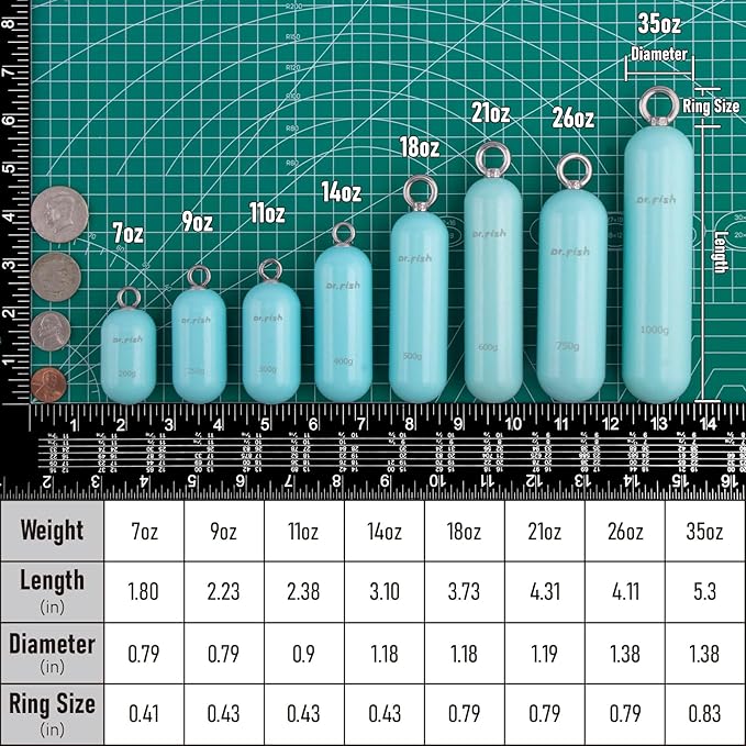 Dr.Fish Lead Free Fishing Weights, 200g-1000g Heavy Sinkers Eco-Friendly Cylindrical Deep Drop Weights Steel Sinkers for Saltwater Grouper, Drum, Pompano Bottom Fishing