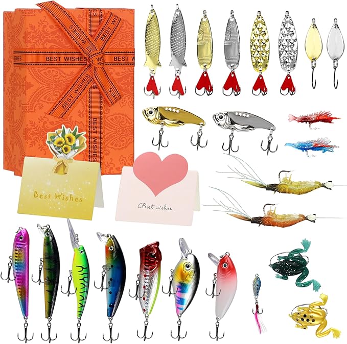 Gifts for Teen Boys, Teenage Boy Graduation Gifts for 10 11 12 13 14 15 16 17 18 Years Old, Tween Boys Toy Gift Ideas, Son Brother Boyfriend Birthday Gifts, 24 PC Fishing Lure Accessories