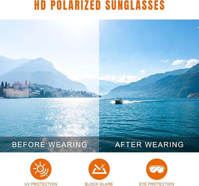 Polarized Sports Sunglasses for Men Women - Wrap Around Sun Glasses UV Protection for Fishing Running Driving