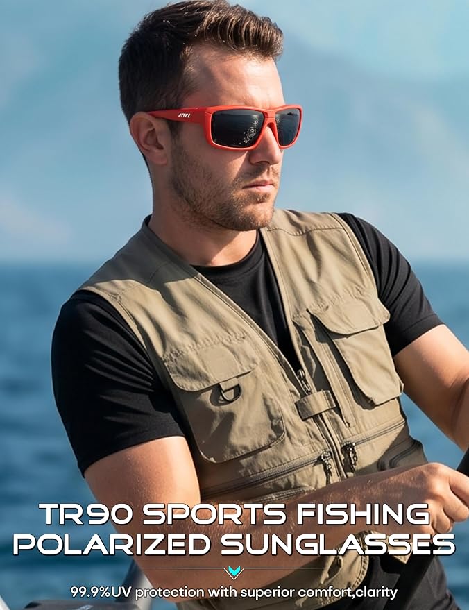 ATTCL Polarized Sunglasses Men for Fishing: UV Protection Lightweight TR90 Sports Wrap Sun Glasses Driving Golf Running