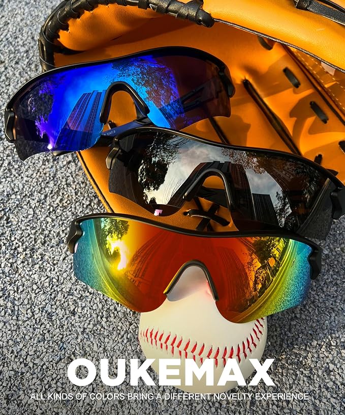 Polarized Sports Sunglasses for Men Women, UV400 One-Piece Lens Sport Shades for Baseball, Running, Cycling, Fishing