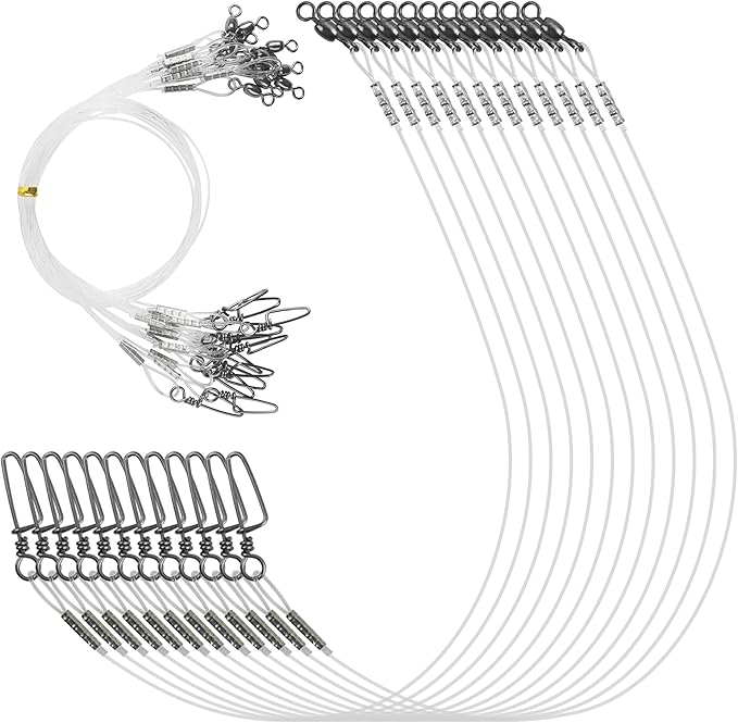 Fluorocarbon Fishing Leader, 12/24pcs Fluorocarbon Leader Line with Swivels Snap Invisible Fishing Wire Leader Connect Tackle Lures Bait Hooks for Saltwater Freshwater