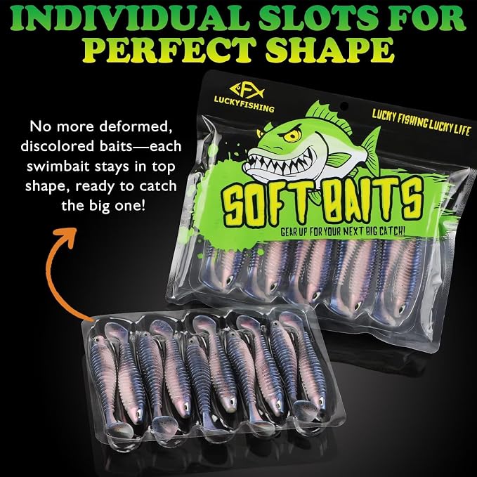 LUCKYFISHING Paddle Tail Swimbaits 10/16/20 PCS Fishing Lures Soft Plastic Lures for Trout Crappie Walleye Soft Baits for Bass Fishing Freshwater Saltwater 4.1/3.5/3/2.5 Inch