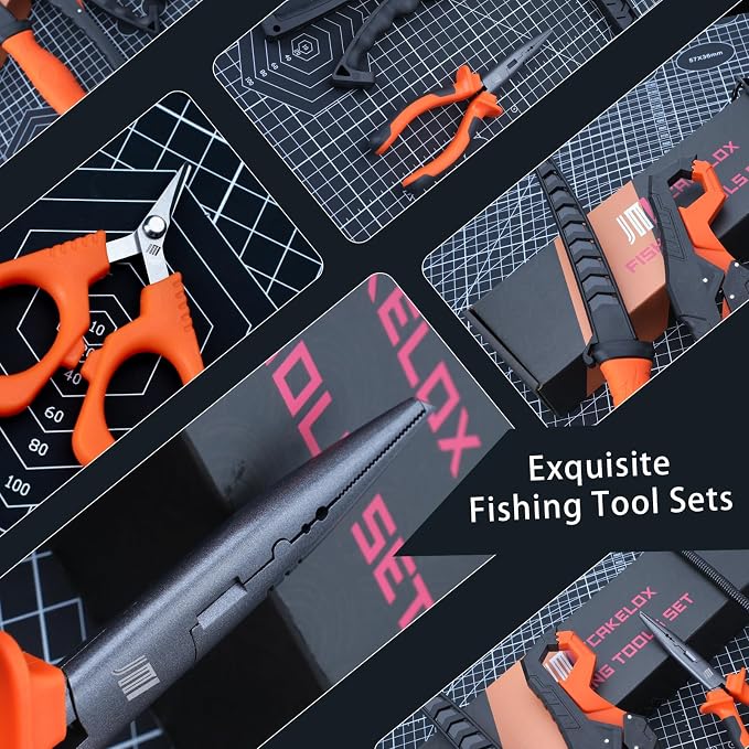 6pc Fishing Tool Kit - Safe Resistant Fishing Pliers with Lanyard, Fillet Knife, Floating Fish LipFishing Braid,Scissors Gripper, Tool Retractor, Fishing Gifts for Men