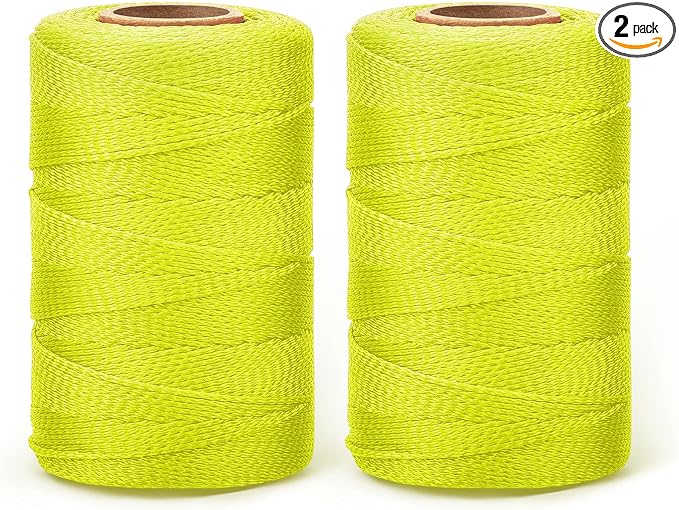 Amylove 2 Roll Mason String Line #18, 500 ft Nylon Braided Construction String Line, Heavy Duty Outdoor Twine Rope for Gardening or Masonry Tools Construction DIY Project, Fluorescent Yellow