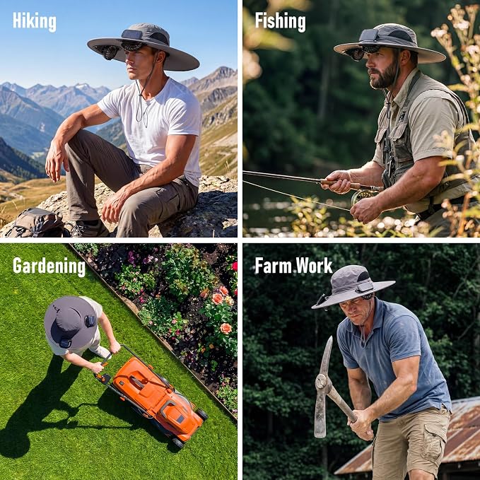 Solar Fan Hat with Steel Brim for Men Women UPF 50+ Garden Outdoor Fishing Beach Essential
