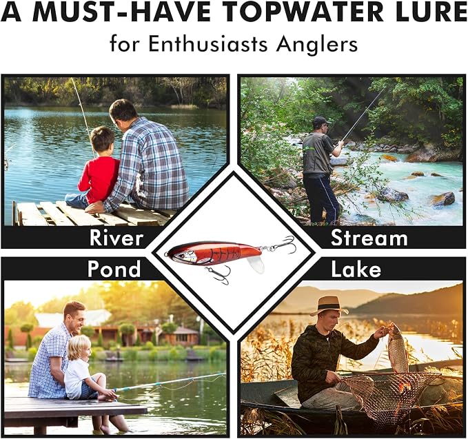 TRUSCEND Popobait Easy Catch Fishing Lures with BKK Hooks, Instant Startup, Longer Cast, Balanced Spray/Sound/Swim, Plopper Topwater Lures for Bass, Trout, Pike, Walleye, Freshwater Saltwater Fishing