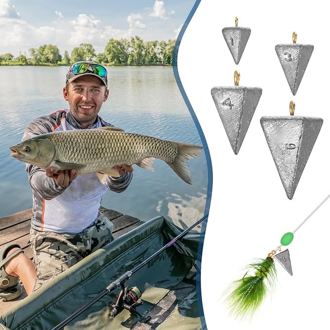 Zhanmai Fishing Weights Sinker Kit Rig Pyramid Fishing Sinker Catfish for Freshwater Saltwater Bass Casting Surf Tackle Assortment in 1, 3, 4, 6 oz