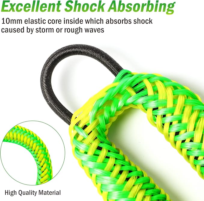 Bungee Dock Lines for Boat Shock Absorb Dock Tie Mooring Rope Boat Accessories 4-5.5 ft,4Pack (Green&Yellow)