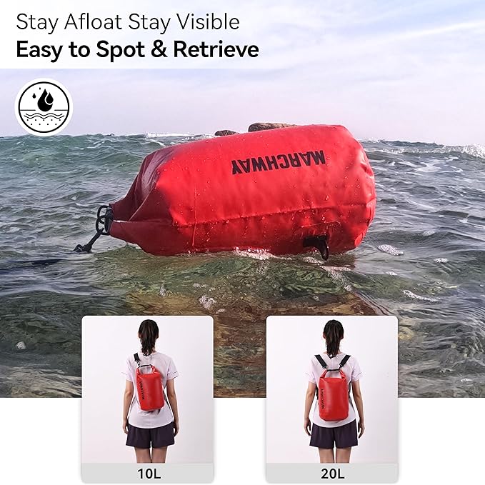 MARCHWAY Floating Waterproof Dry Bag Backpack 5L/10L/20L/30L/40L, Roll Top Sack Keeps Gear Dry for Kayaking, Rafting, Boating, Swimming, Camping, Hiking, Beach, Fishing