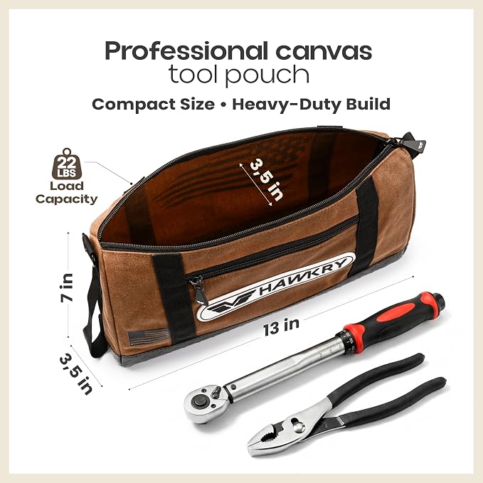 HAWKRY Canvas Tool Pouch Set (4 Pack) – Heavy Duty Tool Organizer Bags with Zipper, Durable Small Tool Bags for Electricians, Contractors, Mechanics and Hardware Storage
