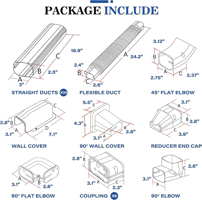 LyPrem 16Ft Mini Split Line Set Cover 3" PVC Line Cover Kit for Mini Split and Central Air Conditioner & Heat Pump