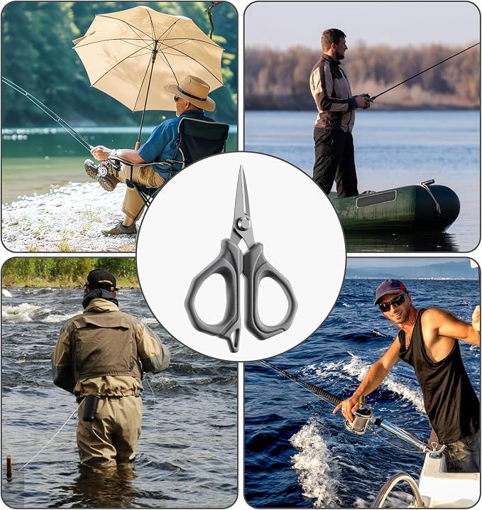 Fishing Scissors for Braided Line, 4" Retractable Braided Fishing Line Cutter Non-Slip Grip Braid Scissors with 27" Retractable Reel Carabiner Design for Easy Carrying Ideal for Saltwater & Freshwater