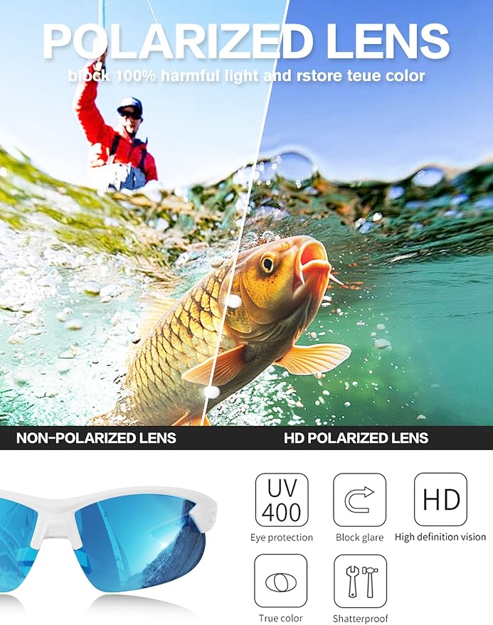 BIRCEN Mens Polarized Sunglasses for Sports: TR90 Lightweight Sun Glasses Wrap Around Shades for Fishing Driving Cycling