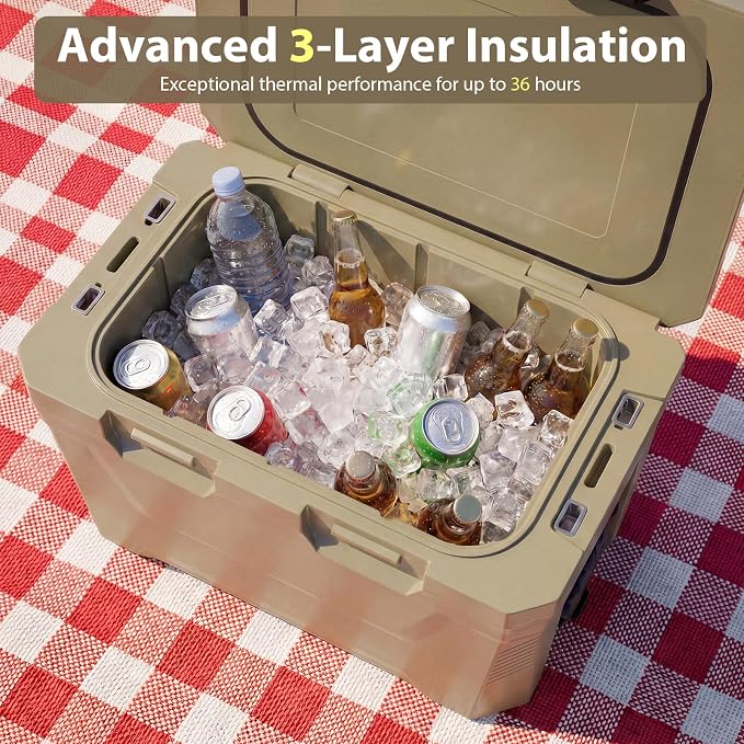 COSTWAY Insulated Portable Cooler, Hard Shell Ice Chest w/ 2 Cup Holders, Bottle Opener, Drain Plug, 3-Day Ice Retention, Outdoor Leak-Proof Dry Box for Beach, Camping, Fishing, Picnic