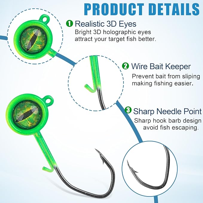 Crappie Jig Heads Fishing Lures Kit, 25pcs Underspin Jig Heads with Spinner Blade Eye Ball Head Painted Crappie Lures Fishing Jigs for Bass, Trout, Panfish, Sunfish