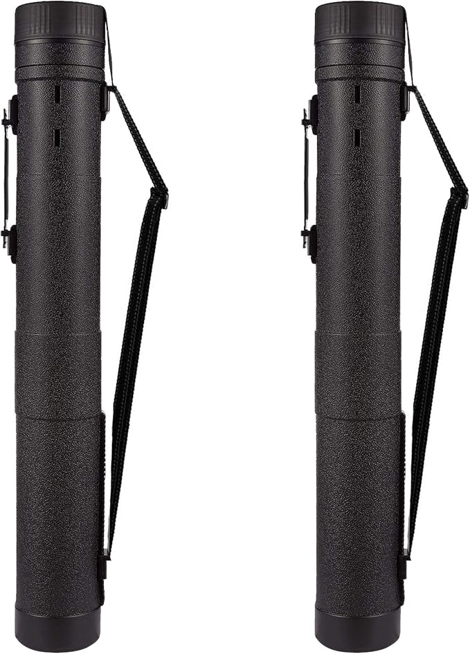 CALPALMY 2-Pack Extendable Poster Tubes Expand from 30.5” to 49” with Shoulder Strap and Handle | Carry Documents, Blueprints, Drawings and Art | Black Portable Durable Round Storage Cases