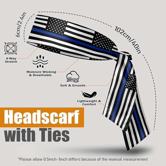 Flag Tie Headbands for Men Women, Moisture Wicking Sweatband Breathable Sports Headwrap, Non-Slip Stretchy Adjustable Fitness Hair Band