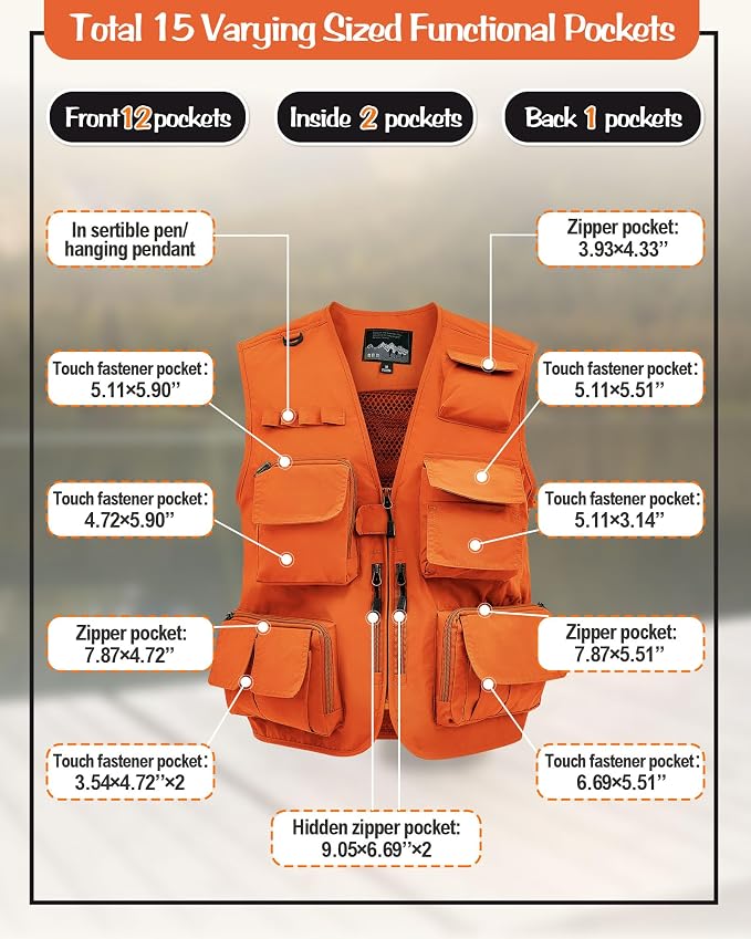 Shihanee 2 Pcs Men's Fishing Vest Sun Hat Multi Pocket Safari Vest for Outdoor Hiking Summer Travel