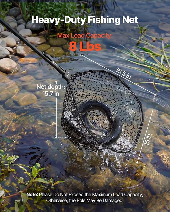 VEVOR Fishing Net, Landing Nets with Telescopic Handle Lightweight and Stronger Fish Gear, Durable and Fish-Friendly, for Kayak, Boat, Bank, Pond
