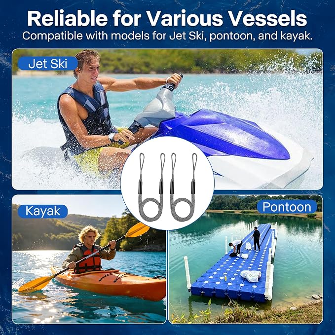 Boat Bungee Dock Lines, Scratch-Free Loop Ends Mooring Rope, Shock Absorbing Pontoon Tie Down Accessories Compatible with Models for Jet Ski（6ft-2 Pack-Gray）