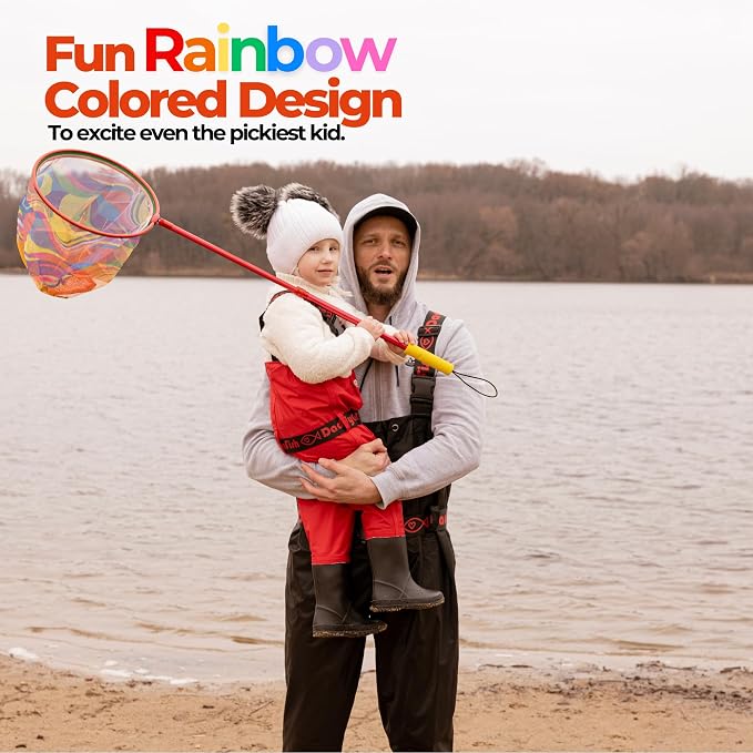 DaddyGoFish Kids Fishing Net - Extendable Telescopic Landing Net for Boy Girl Children Catching Small Fish Crab Shrimp Minnow Dragonfly Beach Pier Lake River Ocean