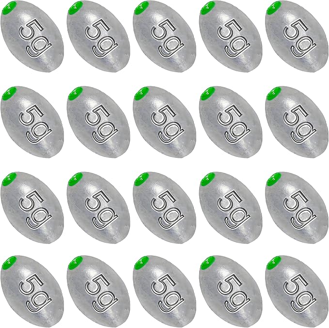 Egg Sinkers Bullet Fishing Weights Oval Shaped with Plastic Core Slip Sinkers for Catfish Fishing Casting Saltwater and Freshwater 1/5oz to 2oz