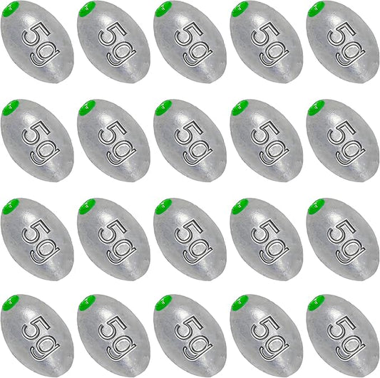Egg Sinkers Bullet Fishing Weights Oval Shaped with Plastic Core Slip Sinkers for Catfish Fishing Casting Saltwater and Freshwater 1/5oz to 2oz