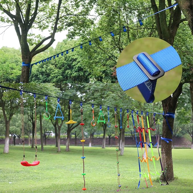 Rainbow Craft Ninja Slackline Buckle Straps - 8pc Removable Hanging Loops for Ninja Obstacle Course Training, Attaching Ninja Obstacle Accessories - Durable Buckle Straps - Blue Color