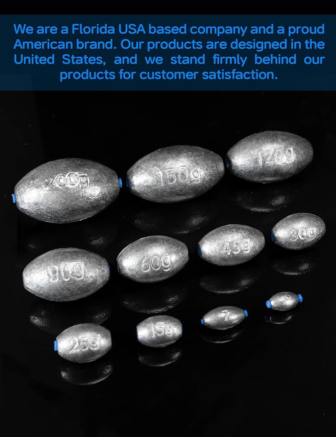 BLUEWING Egg Sinkers Fishing Weights Oval Shaped Fishing Sinkers Lead Fishing Sinker for Saltwater Fishing，1/8 oz to 7 oz