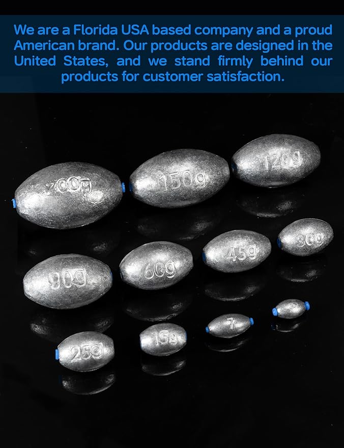 BLUEWING Egg Sinkers Fishing Weights Oval Shaped Fishing Sinkers Lead Fishing Sinker for Saltwater Fishing，1/8 oz to 7 oz