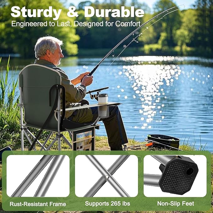 VTOY Folding Camping Chairs Durable 600D Oxford, Portable Outdoor Chair with Cooler Pouch, Cup Holder & Storage Pocket for Camping, Beach, Fishing
