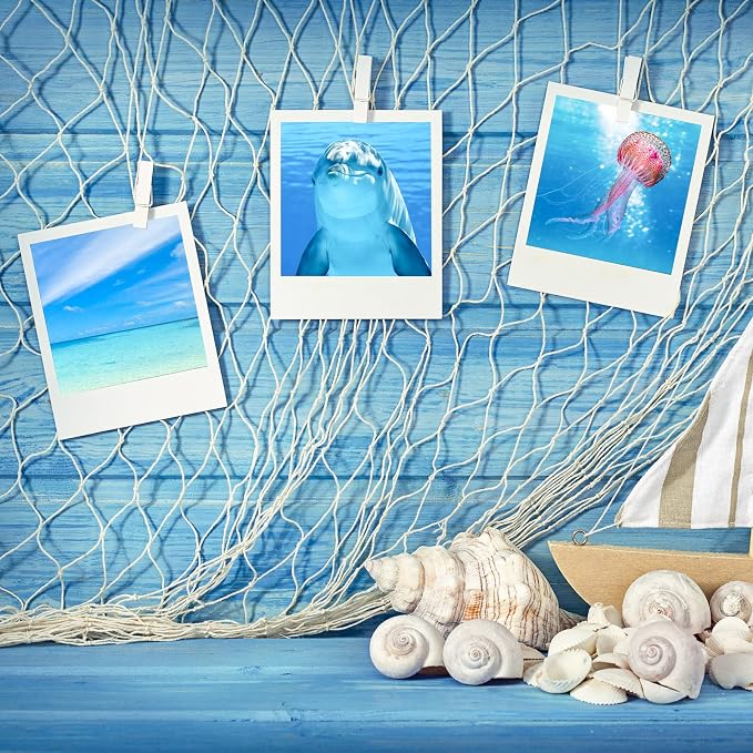 Shappy 6 Pack Natural Fish Net Decorative Cotton Fishnet Decor for Pirate Party, Mermaid Nautical Hawaii Luau Ocean Themed Wall Hanging Beach Bash Decoration Supplies (Beige)