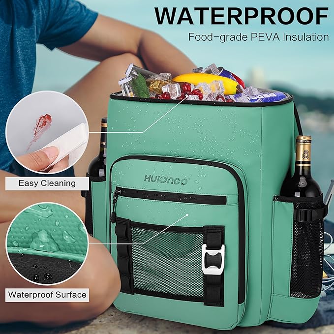 Hulongo Cooler Backpack, 30L Insulated Leakproof Soft Cooler Bag for 52 Cans, Lightweight Backpack for Beach, Picnic, Camping, Hiking, Fishing and Travel