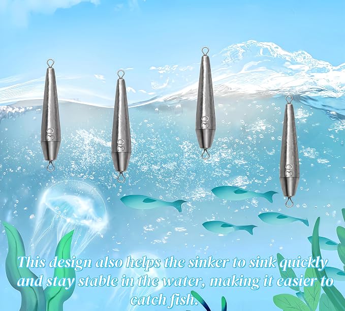 10PCS Fishing Weights, Inline Trolling Bullet Sinkers Double Ring Torpedo Fishing Weights Lead Drop Shot Fishing Weight Sinkers - 20g-50g