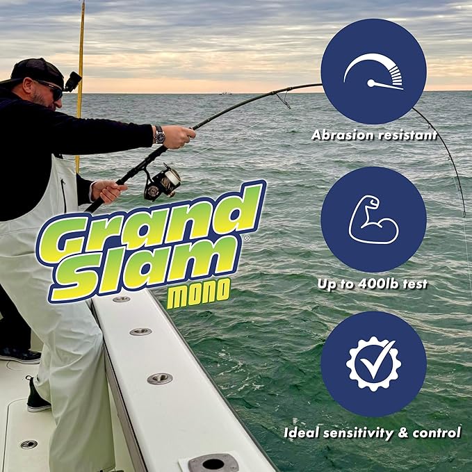 HI-SEAS Grand Slam Monofilament Fishing Line - Strong & Abrasion Resistant in Clear, Pink, Green, Smoke Blue, Fluorescent Yellow Freshwater & Saltwater – Quarter Pound Spool