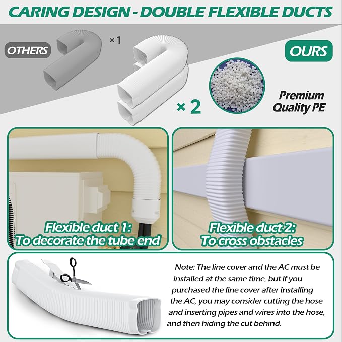 4'' 17 Ft Mini-split Line Set Covers, Line Hide Cover Kit for Mini Split Air Conditioners and Central AC