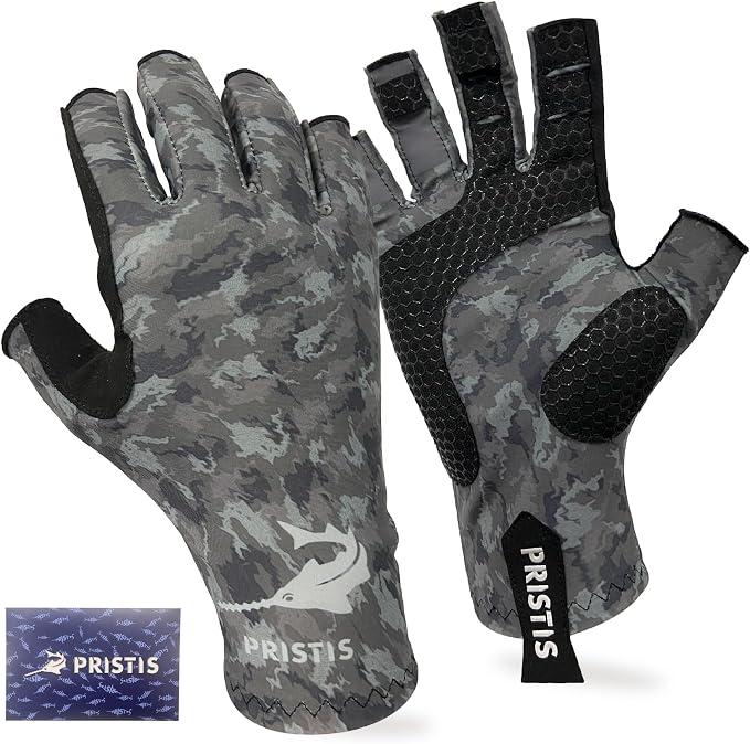 Pristis Half-Finger Fishing Gloves, UPF 50+ Breathable Quick Drying Fingerless Sun Gloves for Women Men, Fly Fishing Hunting Paddling Sailing Kayaking Hiking Canoeing Cycling